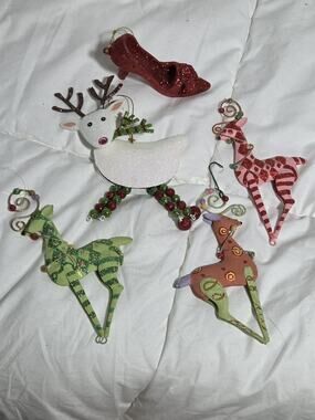 VTG Pier 1 One Reindeer Ornament Multicolor Glitter Assorted 4 Christmas Decor